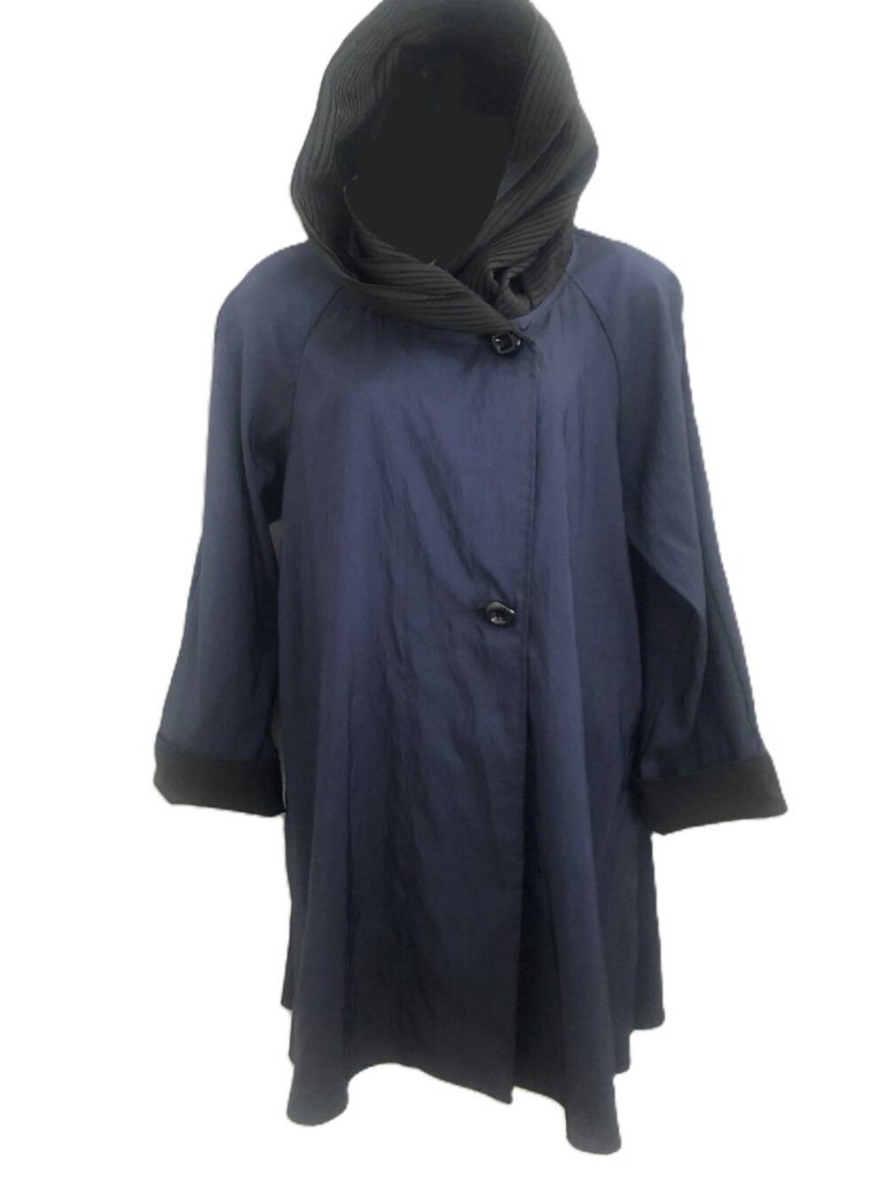 Janska Blue Black Donatella Hood Rain Anytime Coat Made in USA